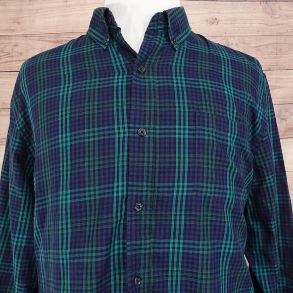 Chaps Shirt Mens 2XL Blue Green Plaid Easy Care Twill Long Sleeve Button Down - Picture 1 of 9